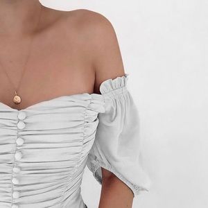Satin Ruche Button Detail Detail Blouse